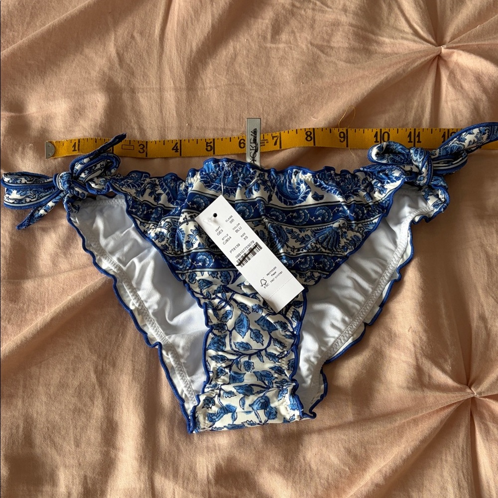J. Crew Ruffle Trim Bikini Top in Bandana Block Print XS